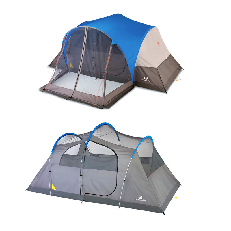 Outbound 8 Person 3 Season Easy Up Camping Dome Tent with Rainfly & Porch, Blue