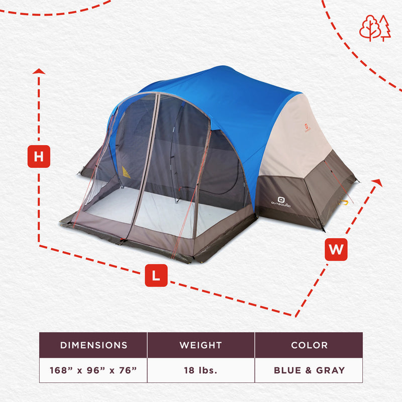 Outbound 8 Person 3 Season Camping Dome Tent with Rainfly & Porch, Blue (Used)