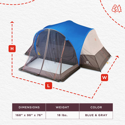 Outbound 8 Person 3 Season Camping Dome Tent with Rainfly & Porch, Blue (Used) - VMInnovations