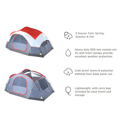 Outbound 8 Person Easy Up Camping Dome Tent with Rainfly & Bag (Open Box) - VMInnovations