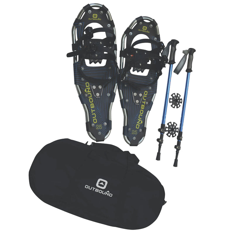 Outbound Lightweight 25 In Aluminum Snowshoes Kit with Poles & Carrying Tote Bag