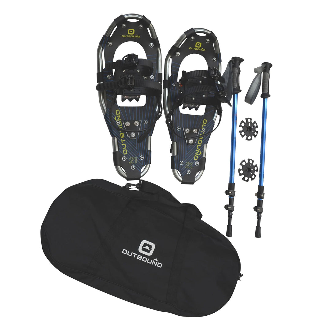 Outbound 21 In Aluminum Snowshoes Kit with Poles & Carrying Tote Bag (Used)