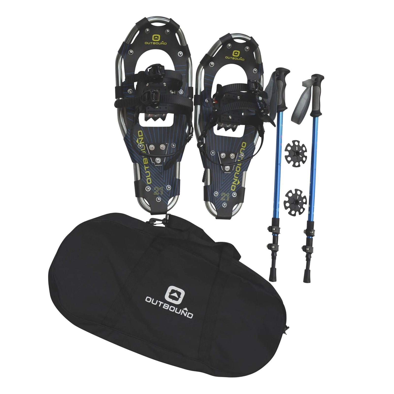 Outbound 21 In Aluminum Snowshoes Kit with Poles & Carrying Tote Bag (Used) - VMInnovations