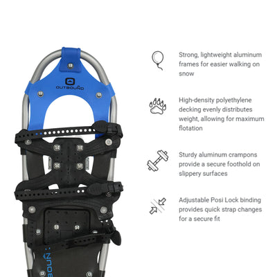 Outbound Men/Women's 25 x 8" Aluminum Frame Snowshoes, Black (Open Box) - VMInnovations