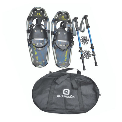 Outbound Lightweight 19 In Aluminum Snowshoes Kit with Poles & Carrying Tote Bag