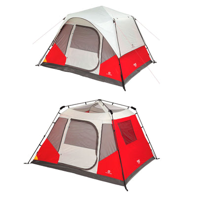 Outbound QuickCamp 6 Person 3 Season Cabin Tent with Rainfly and Carry Bag, Red