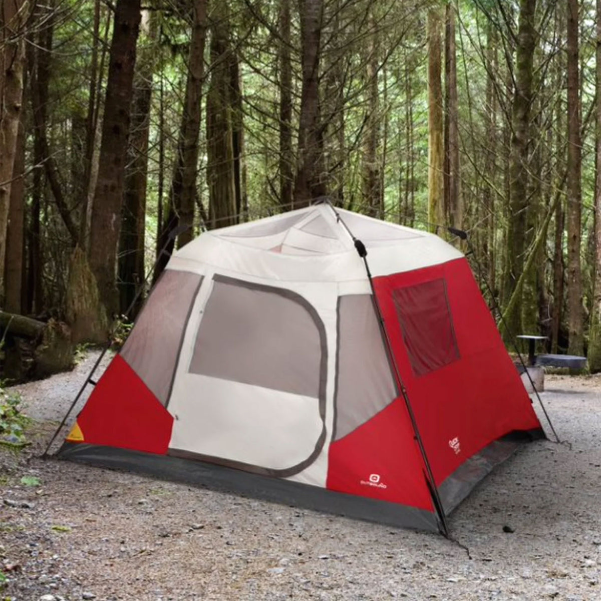 Outbound QuickCamp 6 Person 3 Season Cabin Tent with Rainfly and Carry Bag, Red