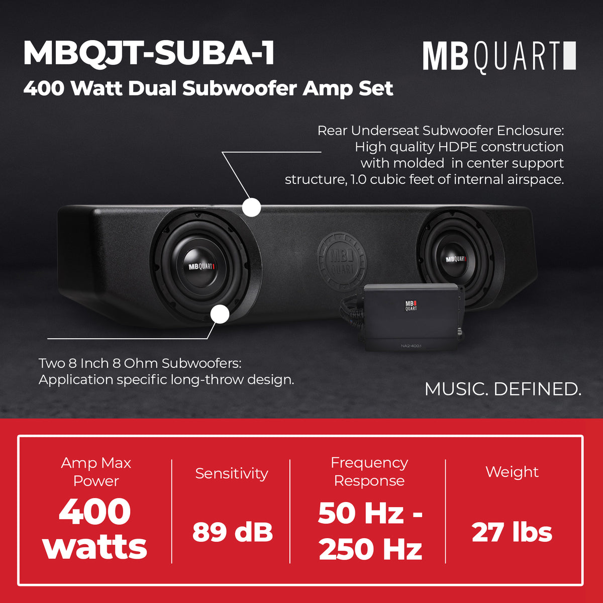 Jeep Gladiator Compatible 400 Watt Dual Subwoofer & Amp Set (Open Box)