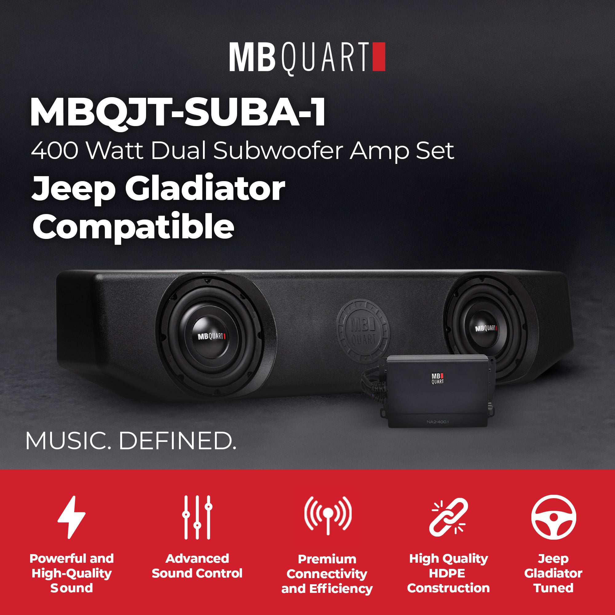 MB Quart Jeep Gladiator Compatible 400 Watt Dual Subwoofer Amp Set, MBQJT-SUBA-1 - VMInnovations