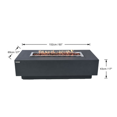 Elementi Granville 60" Concrete Outdoor 45,000 BTU Liquid Propane Fire Pit Table