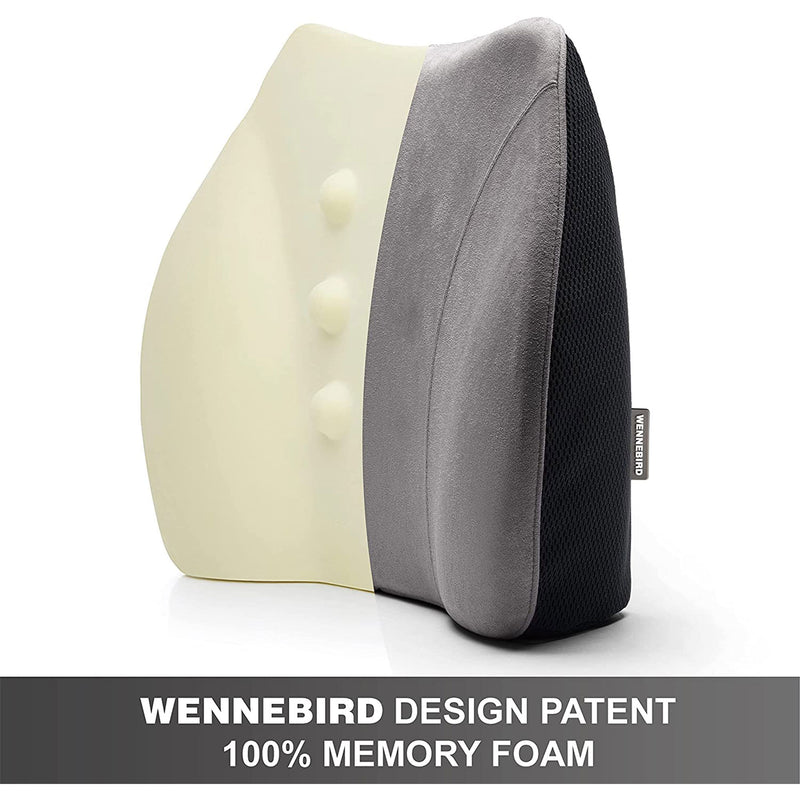 WENNEBIRD Model Q Lumbar Memory Foam Support Pillow to Improve Posture, Grey