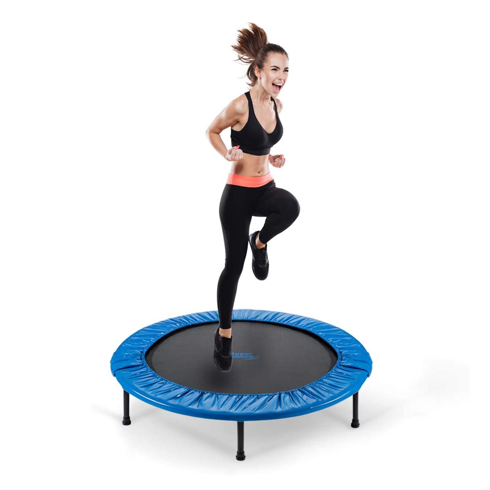 Upper Bounce 40-In Round Foldable Rebounder Fitness Trampoline w/ Adjustable Bar - VMInnovations