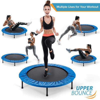 Upper Bounce 40-In Round Foldable Rebounder Fitness Trampoline w/ Adjustable Bar - VMInnovations