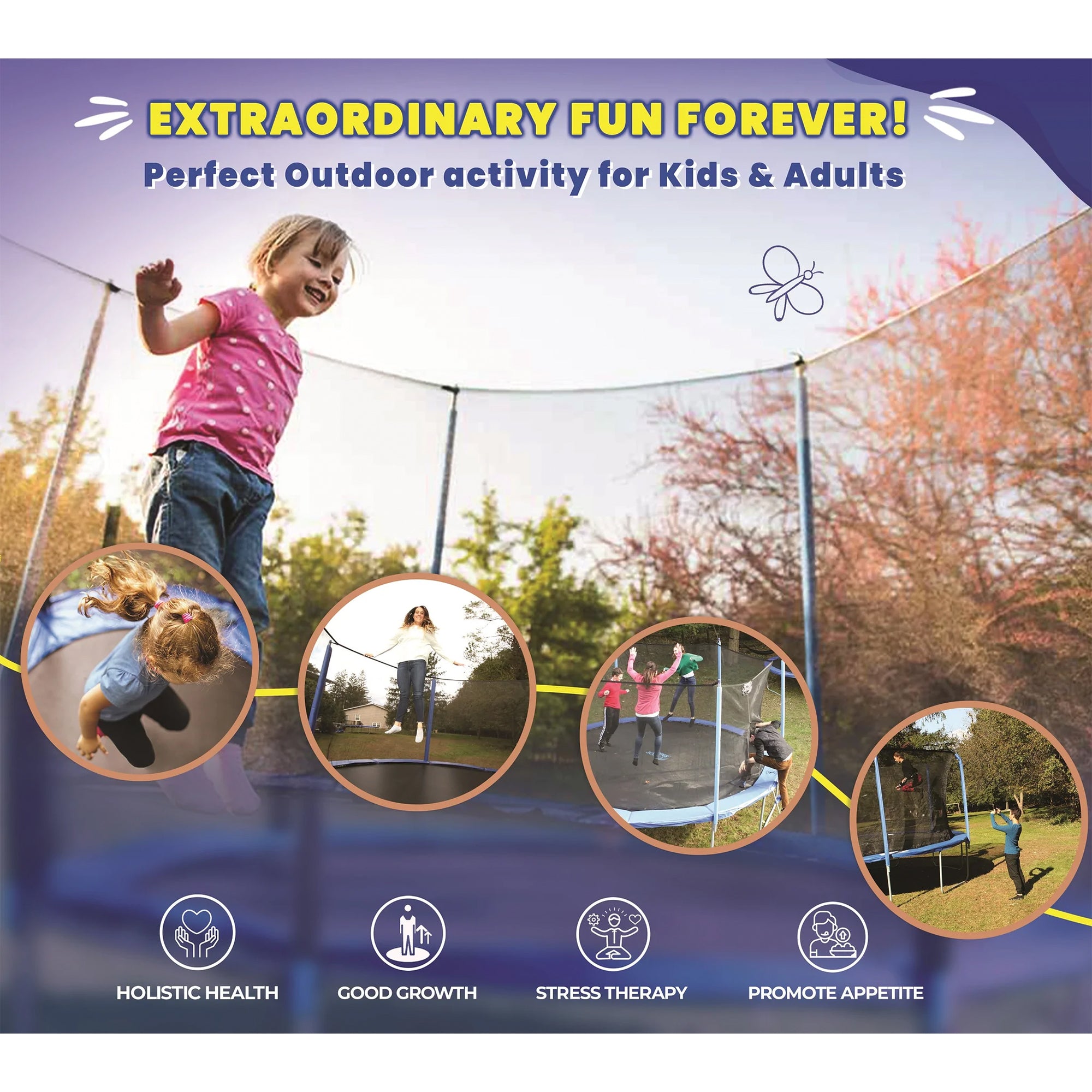 Upper Bounce 15 Foot Round Outdoor Trampoline Set with Safety Enclosure System