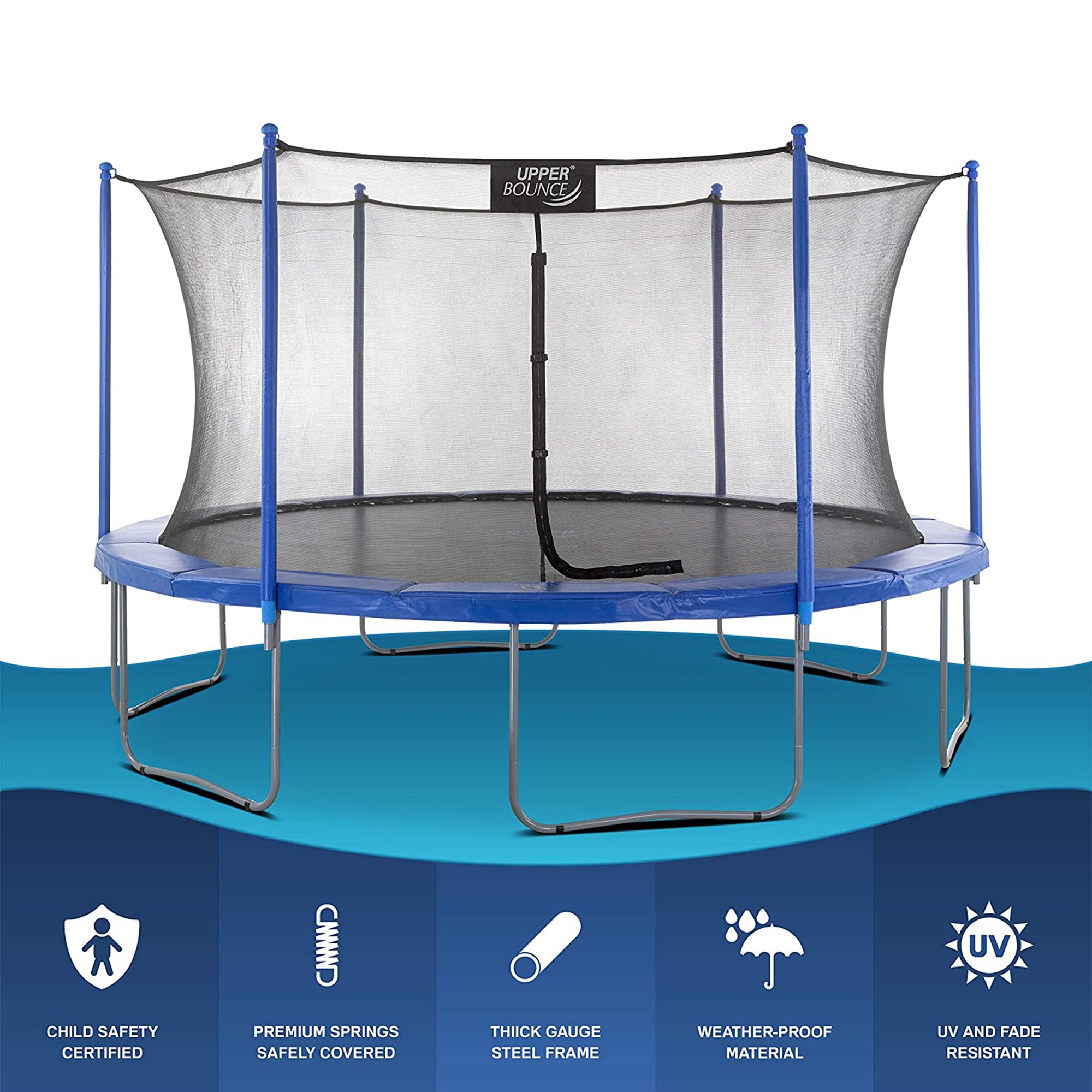 Machrus Upper Bounce 15 Foot Round Outdoor Trampoline Set with Safety Enclosure