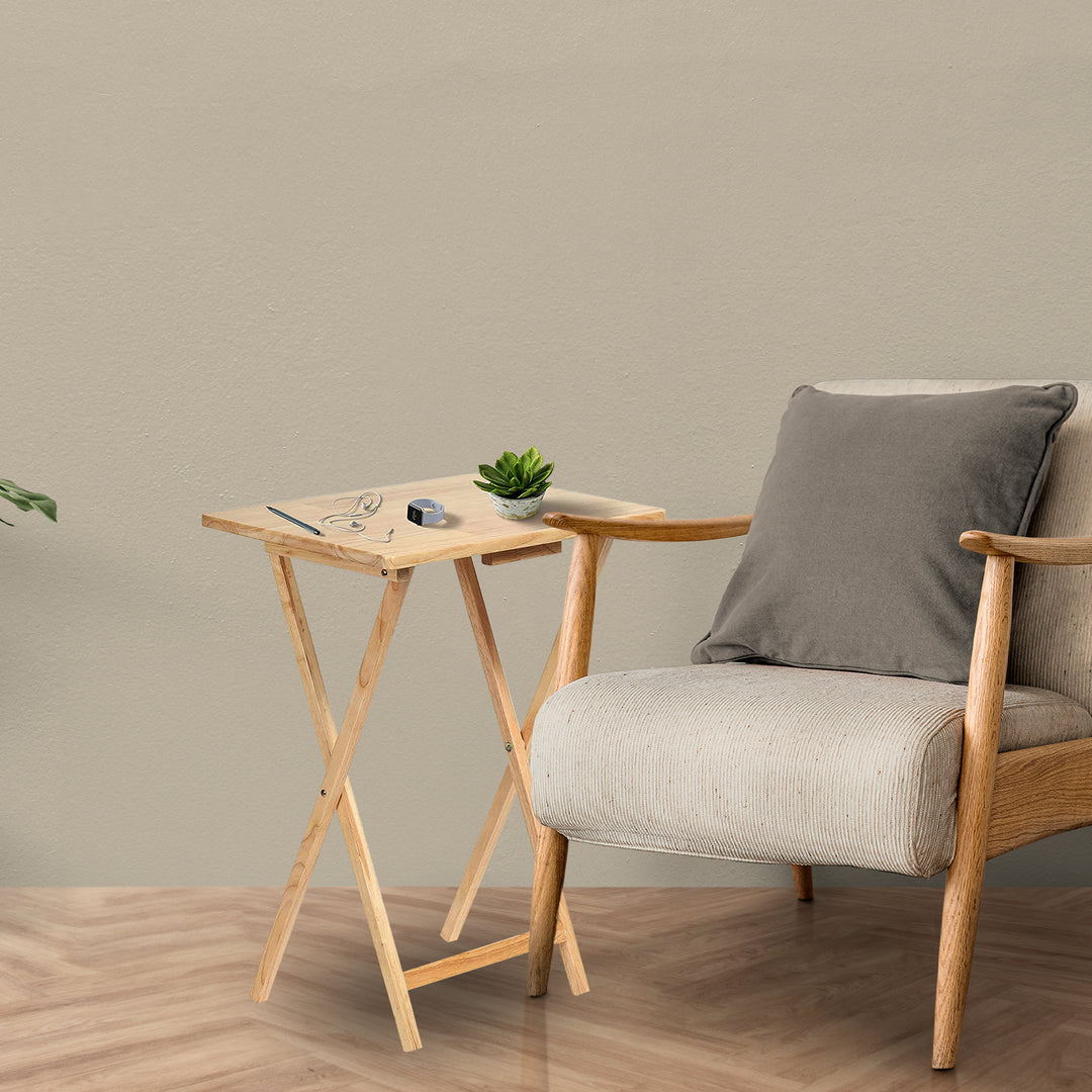 PJ Wood Folding TV Tray Tables with Compact Storage Rack 5 Piece Set (Open Box)