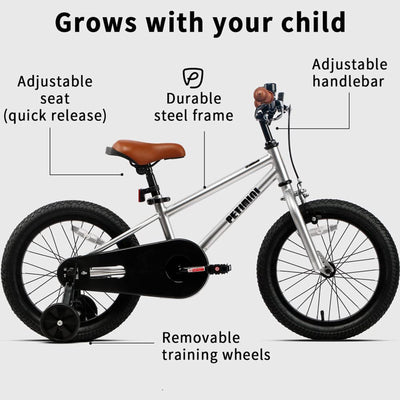 Petimini 16 In BMX Style Kids Bike w/Training Wheels, Silver (Used) - VMInnovations