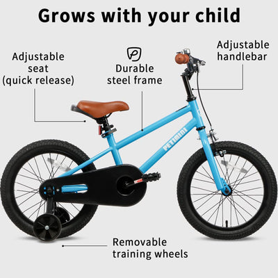 Petimini 16' BMX Style Bike w/Training Wheels for 4-7 Yrs Old, Blue (For Parts)