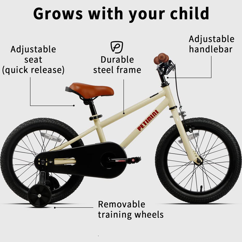 16"  BMX Style Kids Bike w/ Training Wheels for 4-7 Years Old, Beige (Open Box)