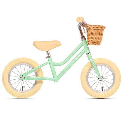 Petimini 12in Kids Beginner Balance Bike w/Basket for 2-6 Year Olds, Mint Green