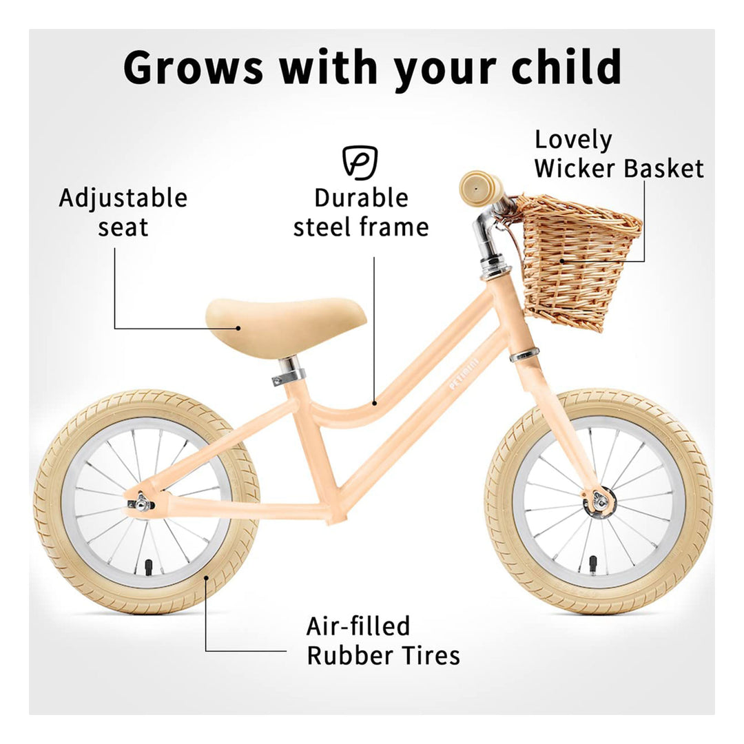 Petimini 12" Kids Balance Bike w/Basket for 2-6 Year Olds, Peach (For Parts)