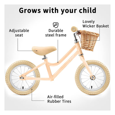 Petimini 12" Kids Balance Bike w/Basket for 2-6 Year Olds, Peach (For Parts) - VMInnovations