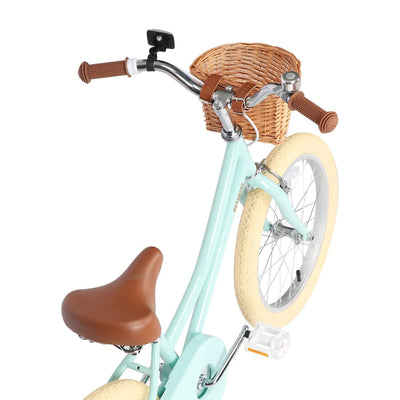 Petimini 18 Inch Child Bicycle w/ Kickstand, Basket, and Training Wheels, Mint