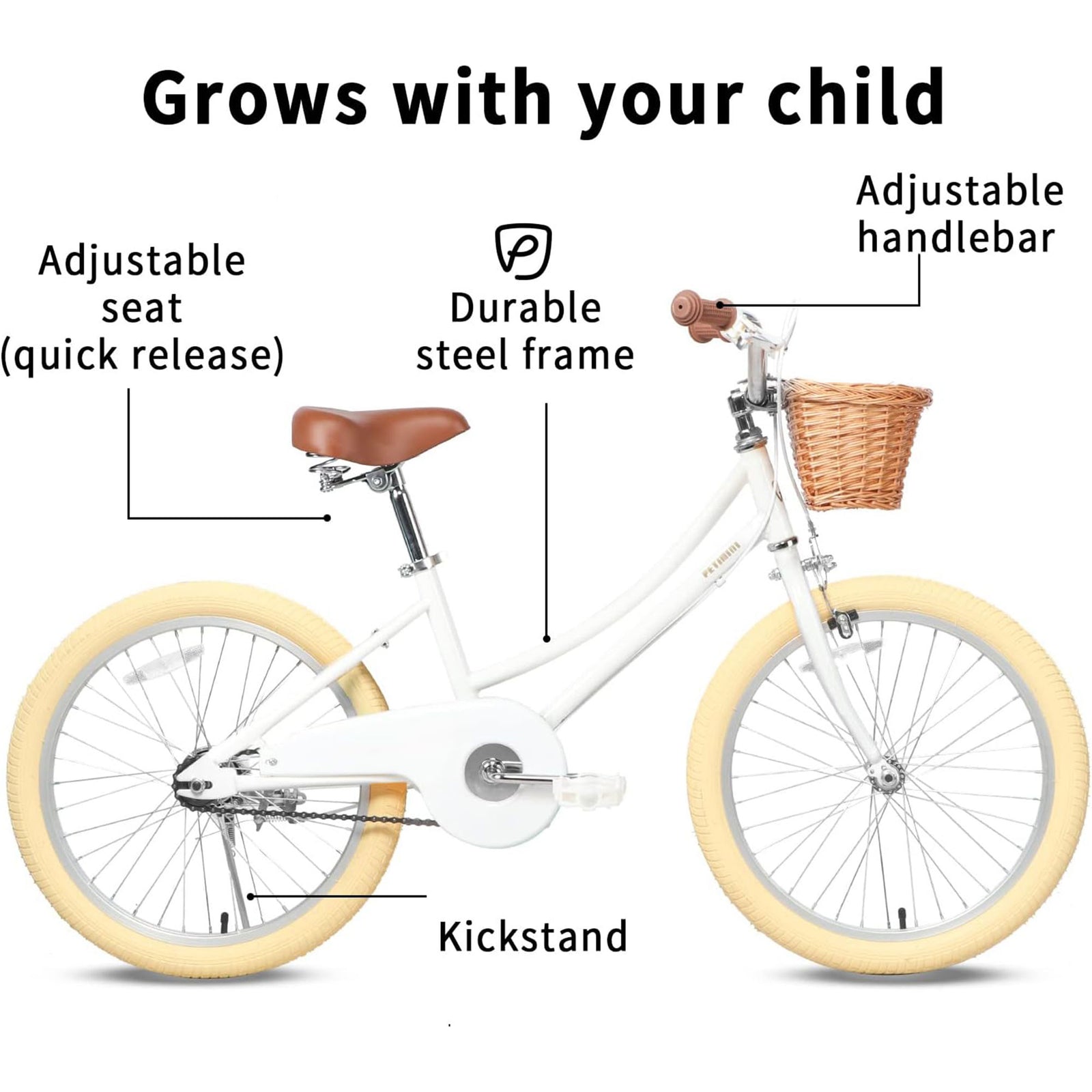 Petimini 18" Child Bicycle w/ Kickstand, Basket, and Training Wheels, Wht (Used) - VMInnovations