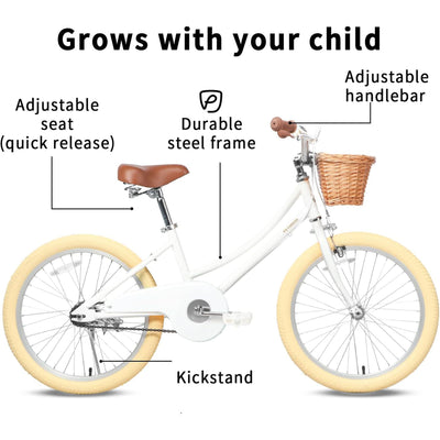 Petimini 18" Child Bicycle w/ Kickstand, Basket, and Training Wheels, Wht (Used)