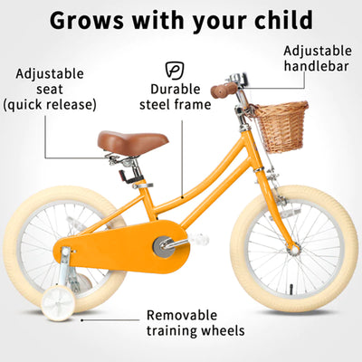 Petimini 18" Child Bicycle with Basket, Bell, and Training Wheels, Yellow (Used) - VMInnovations