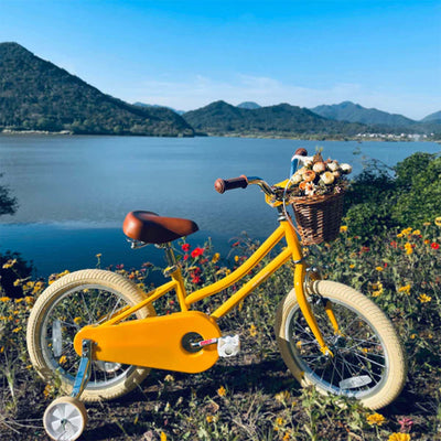 Petimini 18" Child Bicycle with Basket, Bell, and Training Wheels, Yellow (Used) - VMInnovations