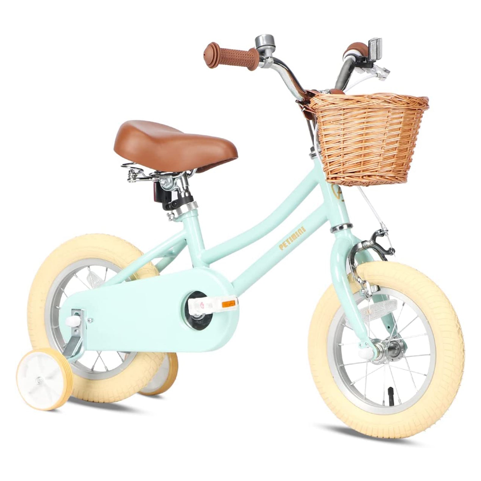 Petimini 12" Child Bicycle with Basket, Bell, & Training Wheels, Mint (Open Box) - VMInnovations