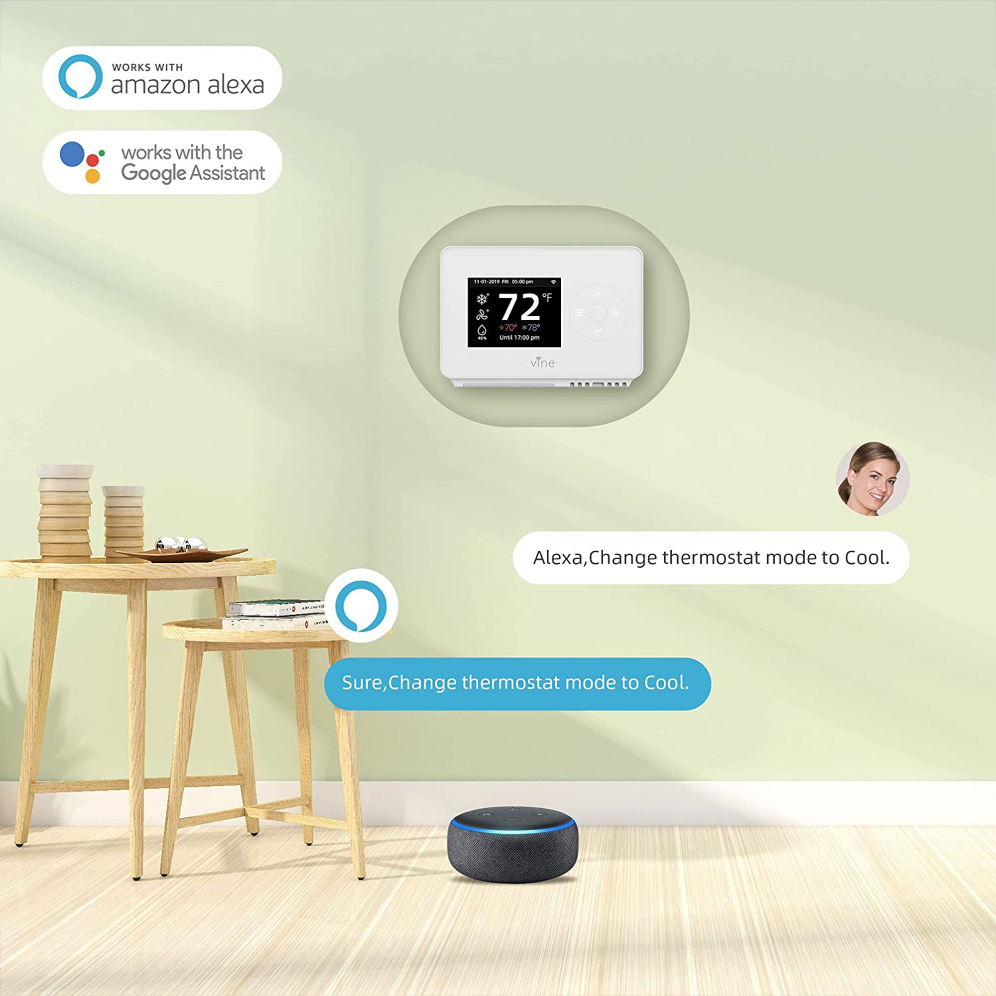 Vine TJ-225 Wi Fi 7 Day and 8 Period Programmable New Gen Smart Home Thermostat - VMInnovations
