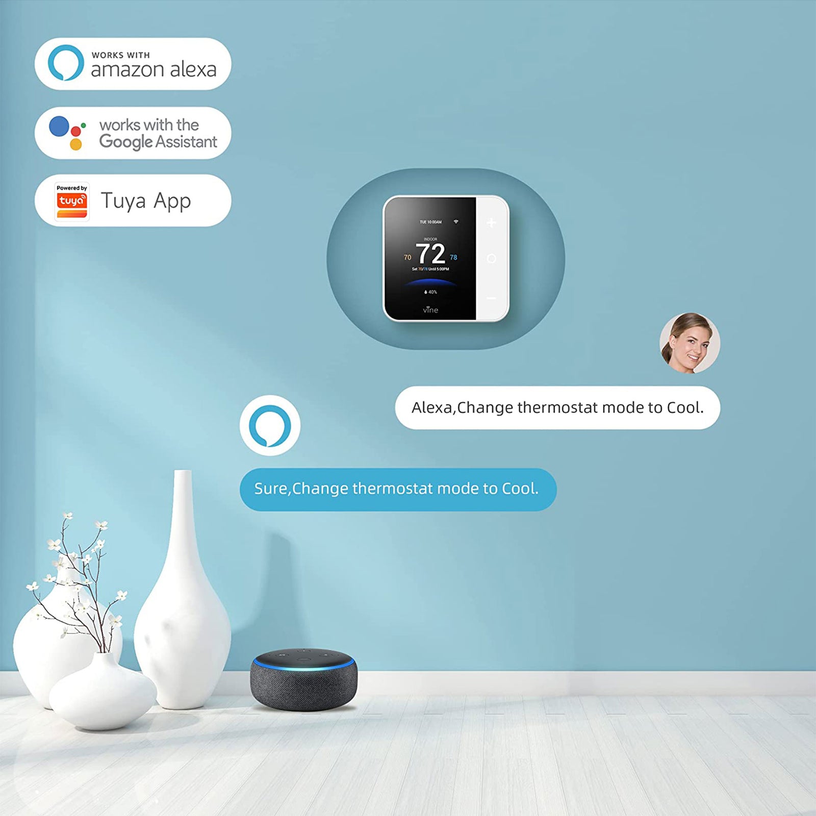 Vine Wi Fi 7 Day and 8 Period Programmable Smart Home Thermostat, 6th Gen - VMInnovations