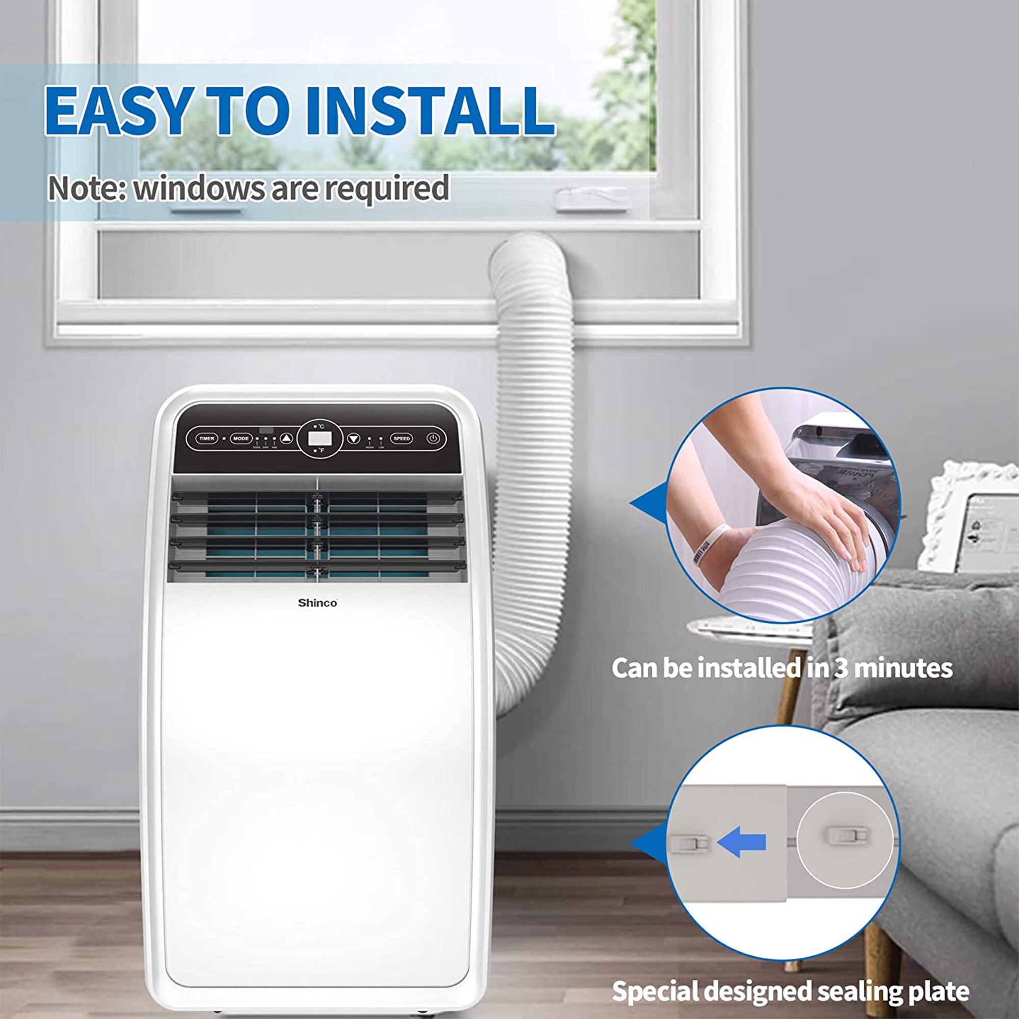 Shinco 8,000 BTU AC Unit, Dehumidifier, and Fan for 200 SqFt Rooms (Open Box) - VMInnovations