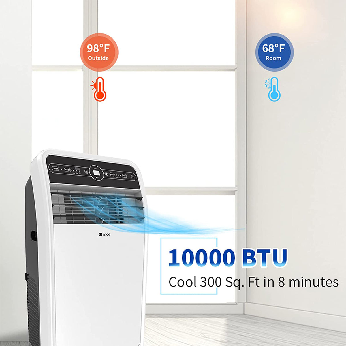Shinco 10,000 BTU Portable AC Unit, Dehumidifier, and Fan for 300 SqFt Rooms