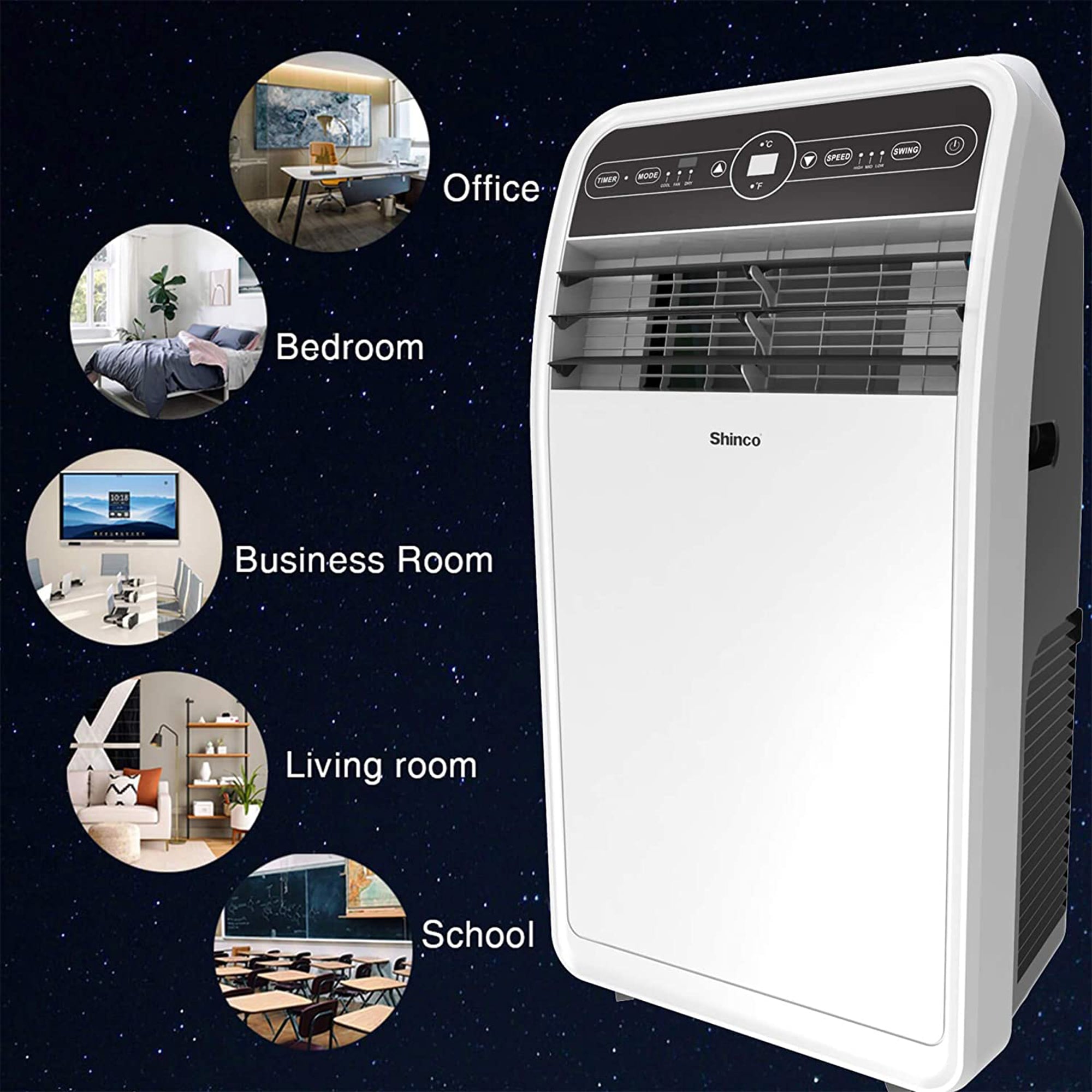 Shinco 12,000 BTU Portable AC Unit, Dehumidifier, and Fan for 400 SqFt Rooms