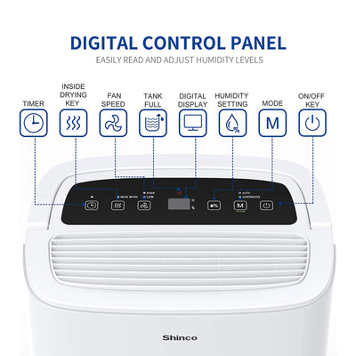 Shinco SDZ1-30P 1500 Square Feet Portable Home Dehumidifier, 30 Pints, White