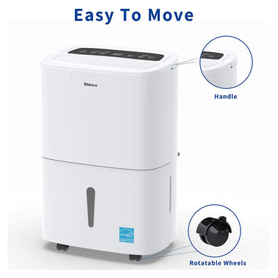 Shinco SDZ1-30P 1500 Square Feet Portable Home Dehumidifier, 30 Pints, White