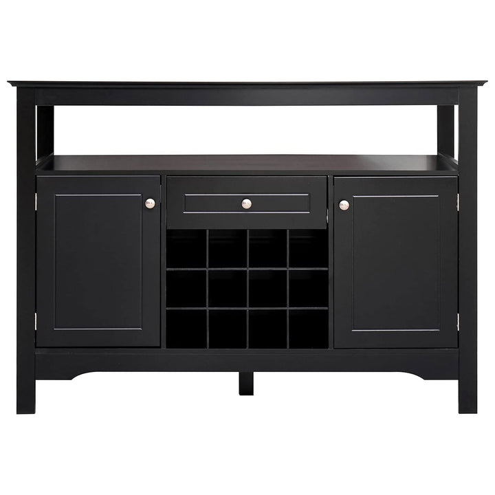 Modern Wooden Buffet Cabinet with Drawer and 12 Bottle Wine Rack, Black (Used)