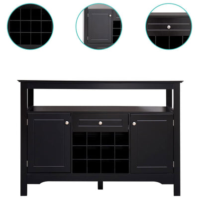 Modern Wooden Buffet Cabinet with Drawer and 12 Bottle Wine Rack, Black (Used) - VMInnovations