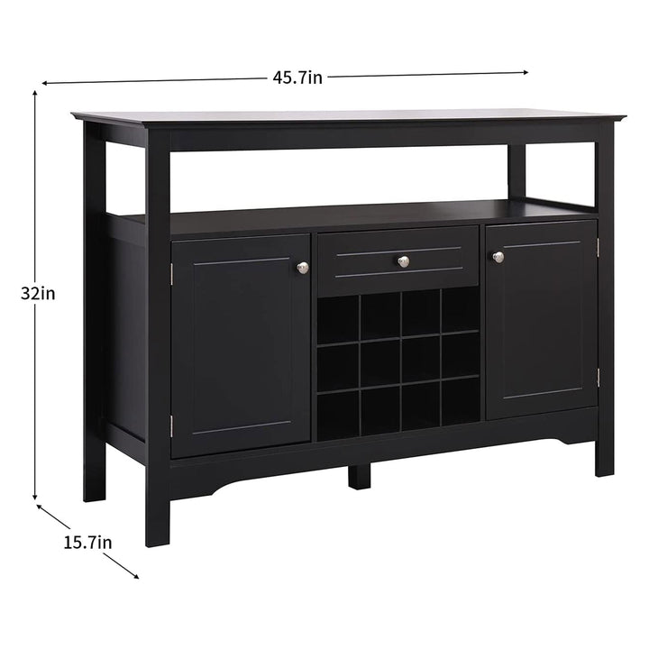 Modern Wooden Buffet Cabinet with Drawer and 12 Bottle Wine Rack, Black (Used)