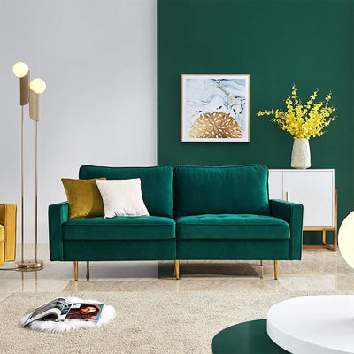 JULYFOX Mid Century Modern Button Tufted Velvet Loveseat Sofa Couch, Green