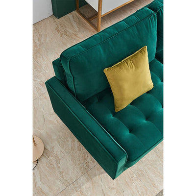 JULYFOX Mid Century Modern Button Tufted Velvet Loveseat Sofa Couch, Green