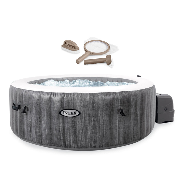 INTEX PureSpa Plus Greywood Inflatable Hot Tub Bubble Jet Spa with Accessory Kit