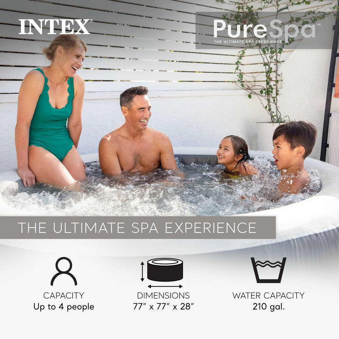 INTEX PureSpa Plus Greywood Inflatable Hot Tub Bubble Jet Spa with Accessory Kit