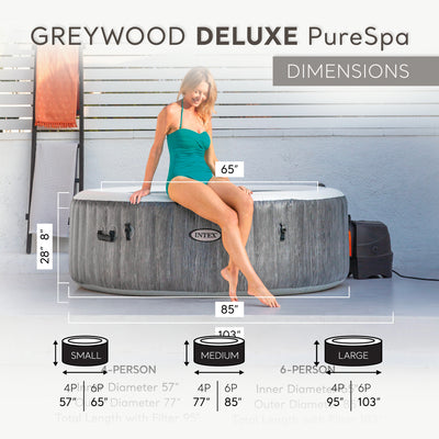 INTEX PureSpa Plus Greywood Inflatable Hot Tub Bubble Jet Spa with Accessory Kit - VMInnovations