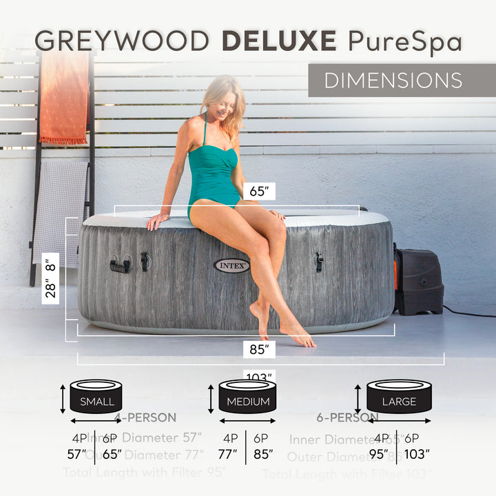 INTEX PureSpa Plus Greywood Inflatable Hot Tub Bubble Jet Spa with Accessory Kit