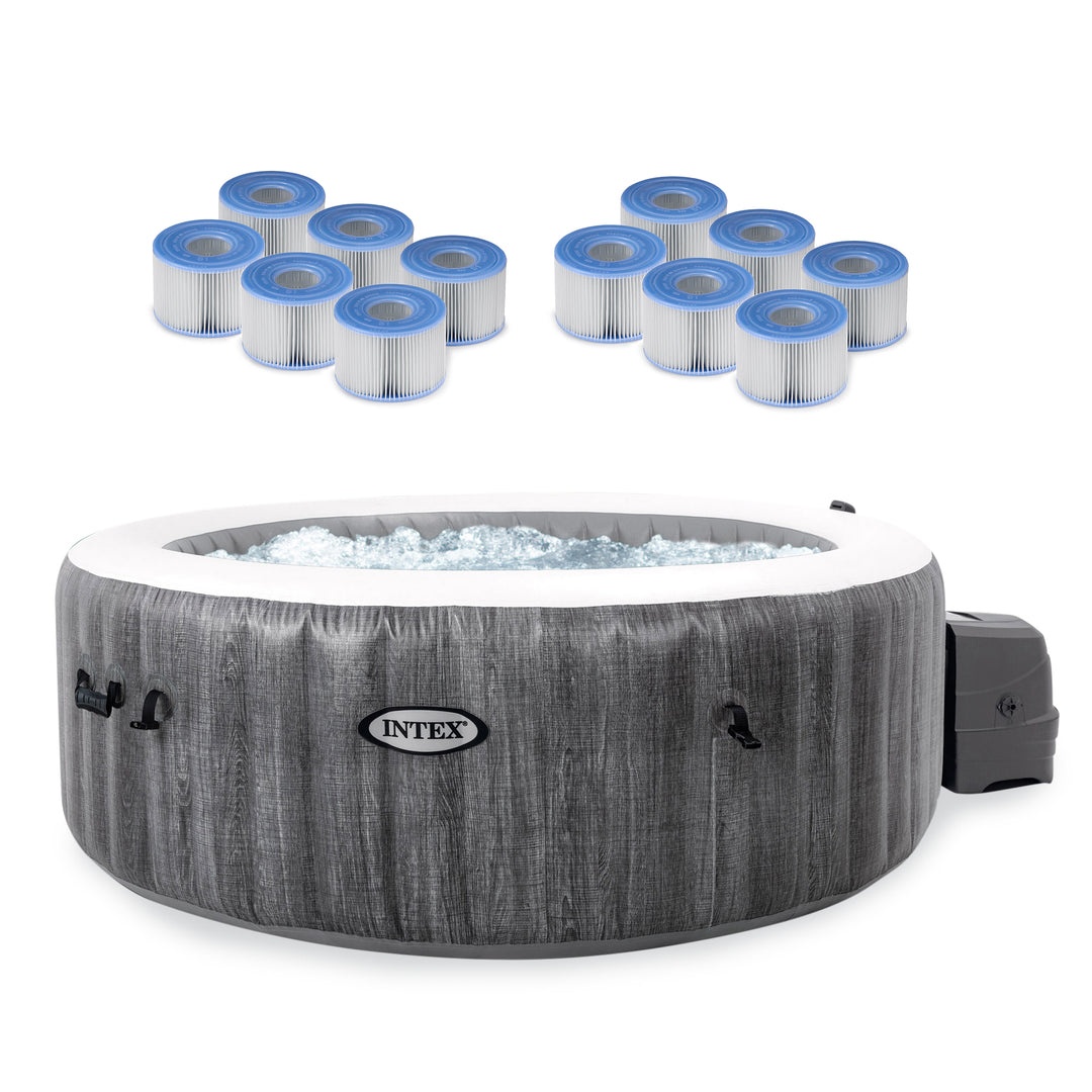Intex PureSpa Plus Greywood Inflatable Hot Tub Jet Spa with Filter Cartridges