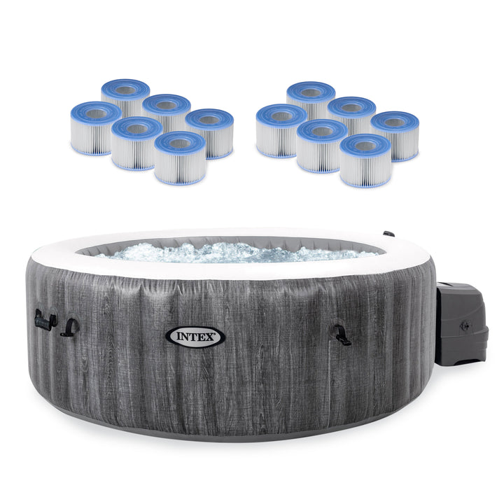 Intex PureSpa Plus Greywood Inflatable Hot Tub Jet Spa with Filter Cartridges